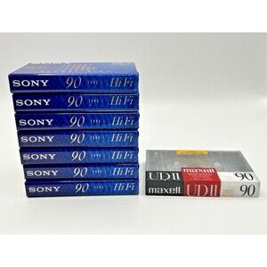 SONY HiFi 90 Minute Blank Normal Bias Cassette Tapes Hi Fi + Maxell Lot of 8 NEW
